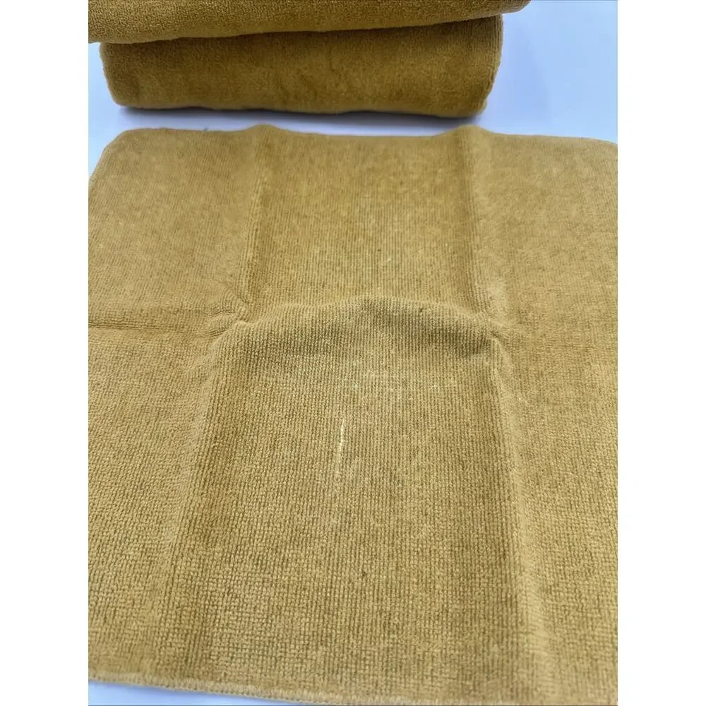 Vtg STEVENS UTICA USA Sculpted Fringed Gold Towel Set. 8 Pieces